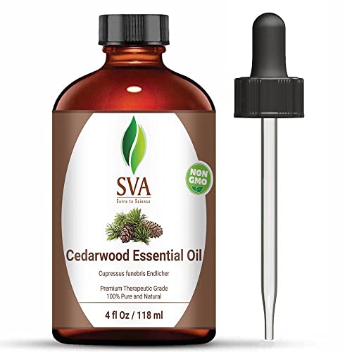 SVA Cedarwood שמן שמן אתרי 4 גרם | כיתה טיפולית טהורה- נהדר עבור מפזר, וודי ורגוע, עור זוהר,
